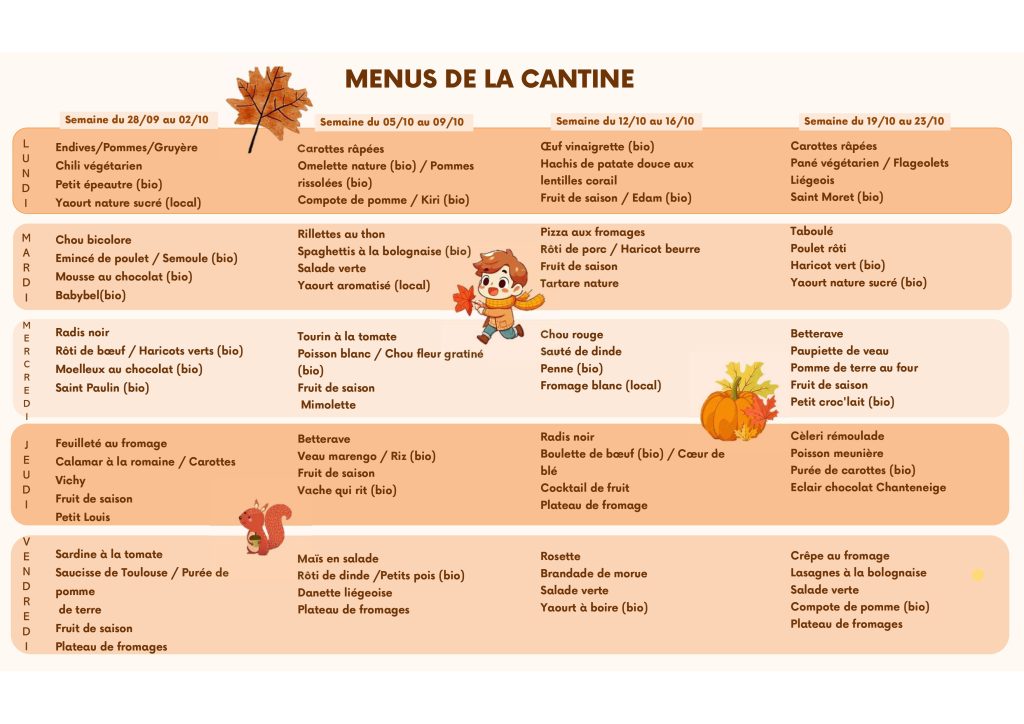 Menu cantine Octobre